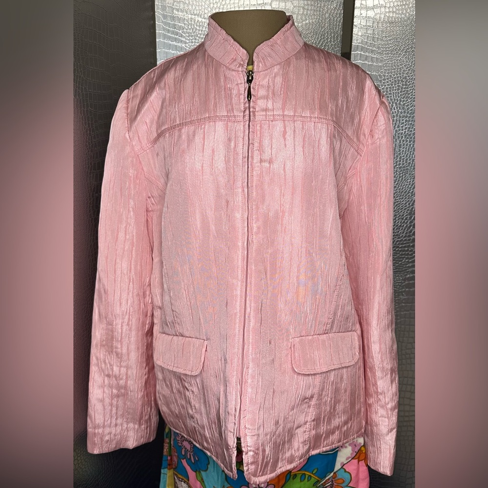Alfred Dunner Bubblegum Pink Crinkled Mandarin Collar Jacket for Women Size 14